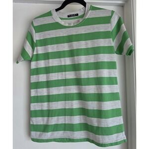 Sisley Striped T-Shirt Short Sleeve Green Grey Italian Made Tee Top